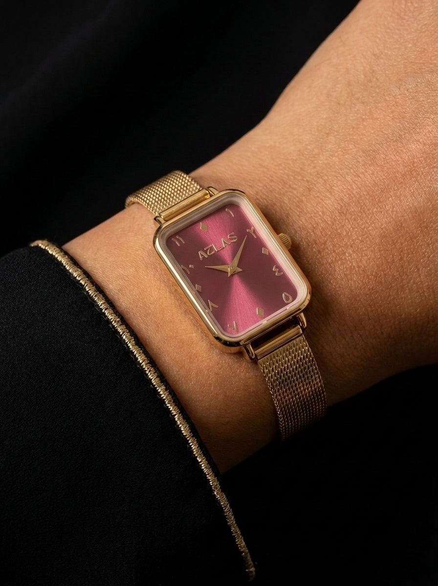 Reloj de mujer Fajr | Esfera rosa con números árabes