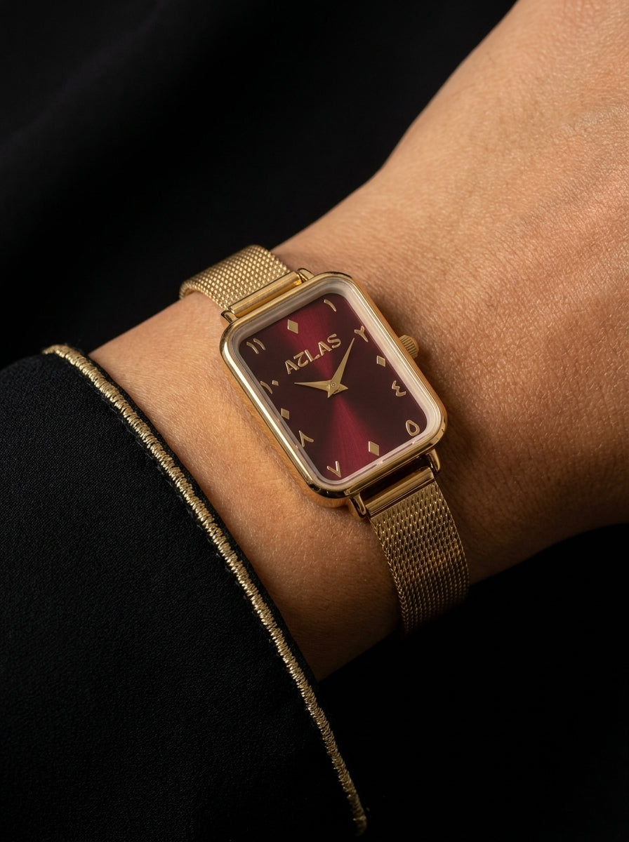 Reloj de mujer Ghurub | Esfera burdeos con números árabes